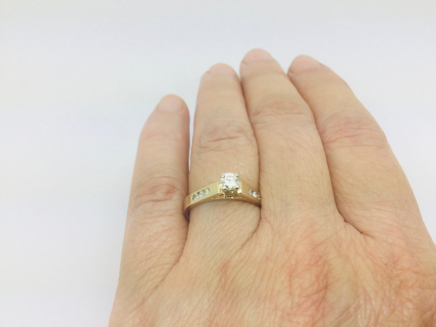 14k Yellow Gold Round Cut 29pt Diamond with Channel Set Accent Ring