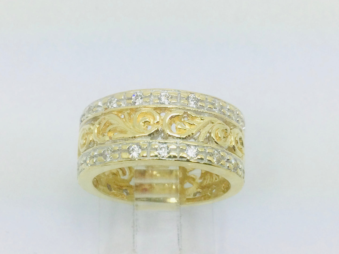 18k Yellow Gold CZ Row Set Vine Band Ring
