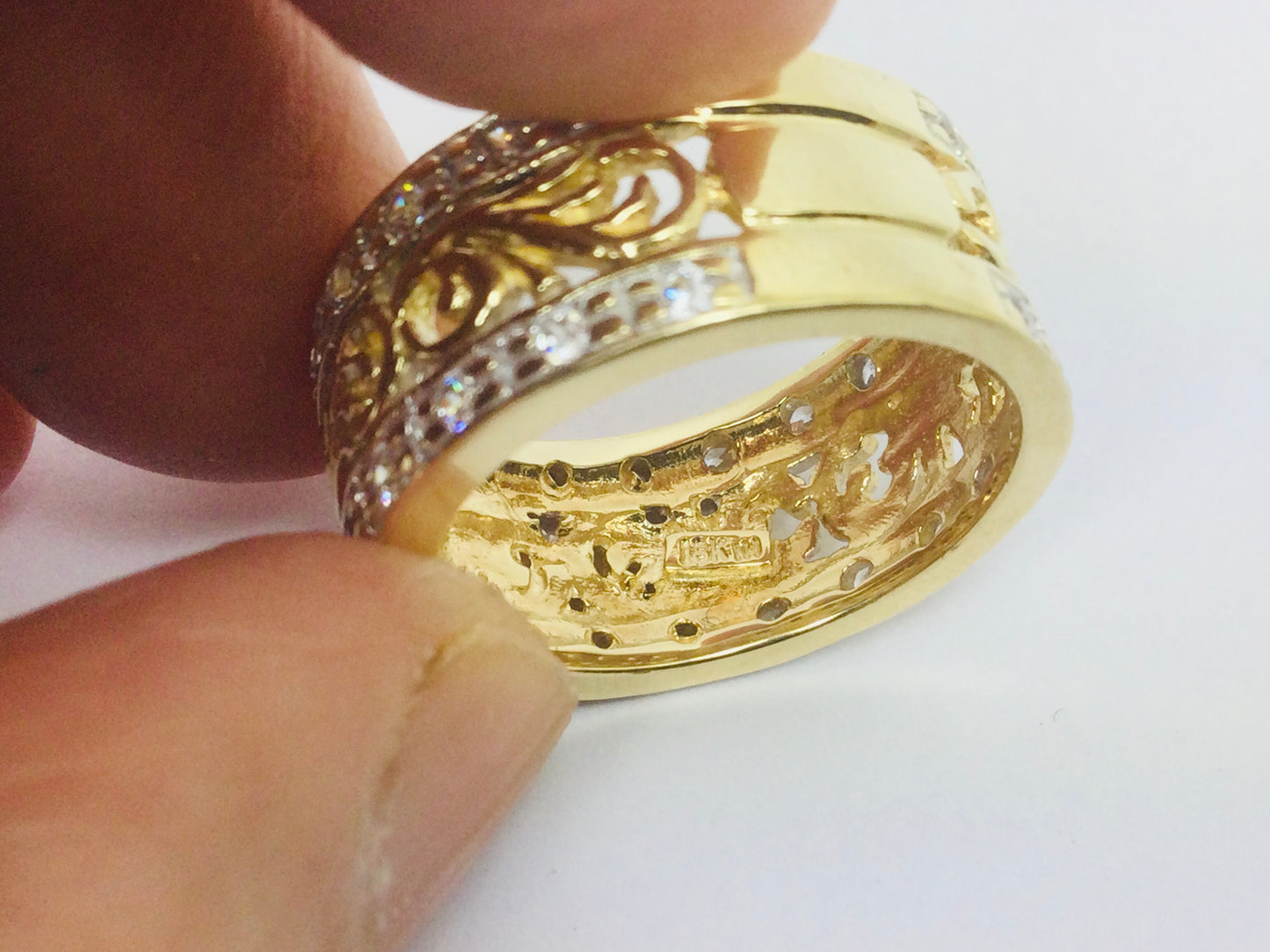 18k Yellow Gold CZ Row Set Vine Band Ring