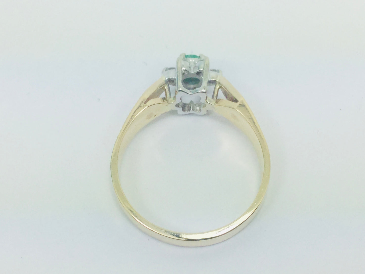 14k Yellow Gold Round Cut 12pt Emerald May Birthstone & 12pt Diamond Halo Ring