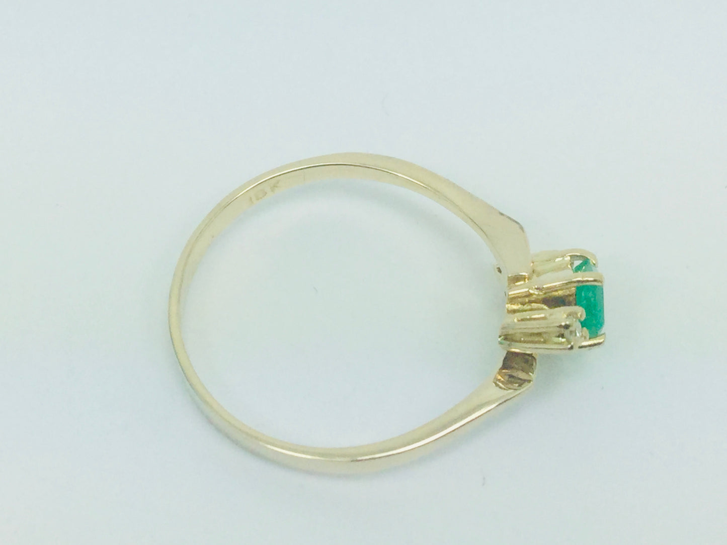 18k Yellow Gold Emerald Cut 27pt Emerald May Birthstone & Diamond Ring
