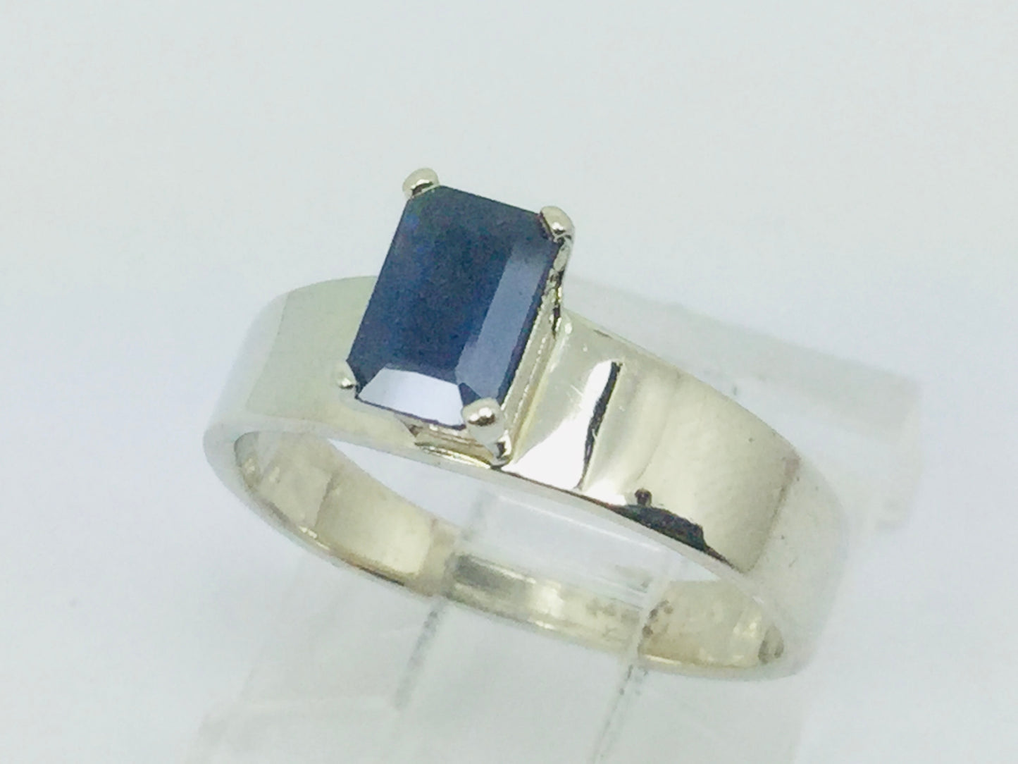 14k White Gold Emerald Cut 66pt Sapphire September Birthstone Ring