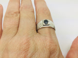 10k White Gold Oval Cut Sapphire September Birthstone & 4pt Diamond Ring