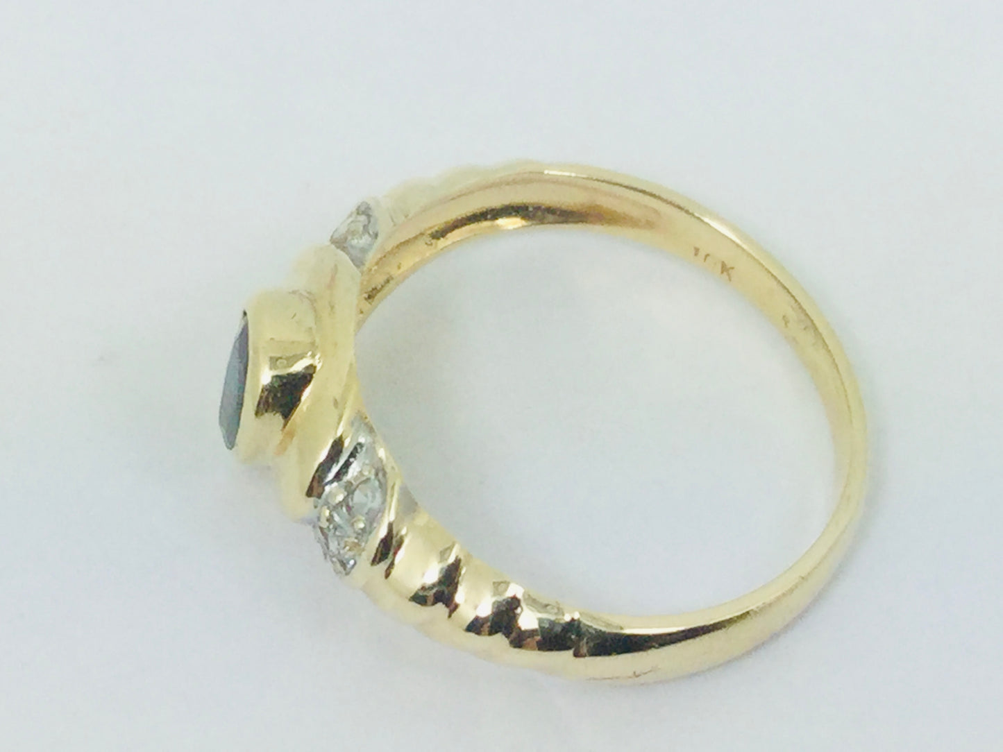 10k Yellow Gold Pear Cut 30pt Sapphire September Birthstone & 3pt Diamond Ring