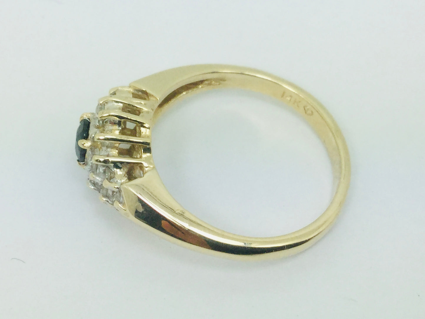 14k Yellow Gold Oval Cut 0.2ct Sapphire September Birthstone & 0.18ct Diamond Cluster Ring