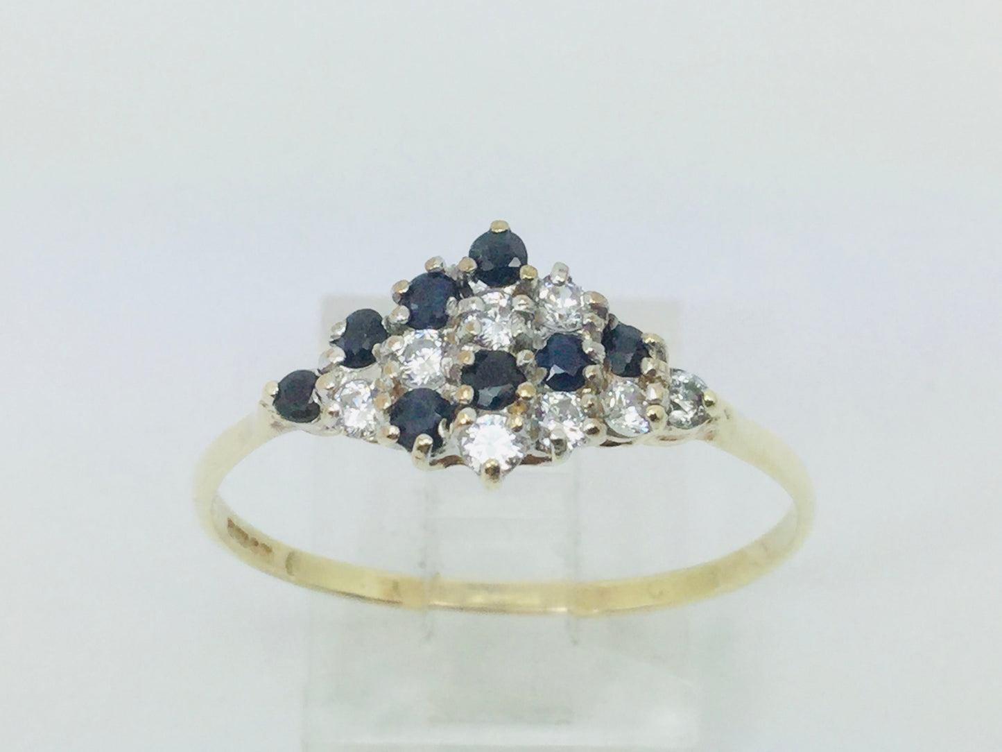 9k Yellow Gold Round Cut 24pt Sapphire September Birthstone & 24pt Cubic Zirconia (CZ) Row Set Ring