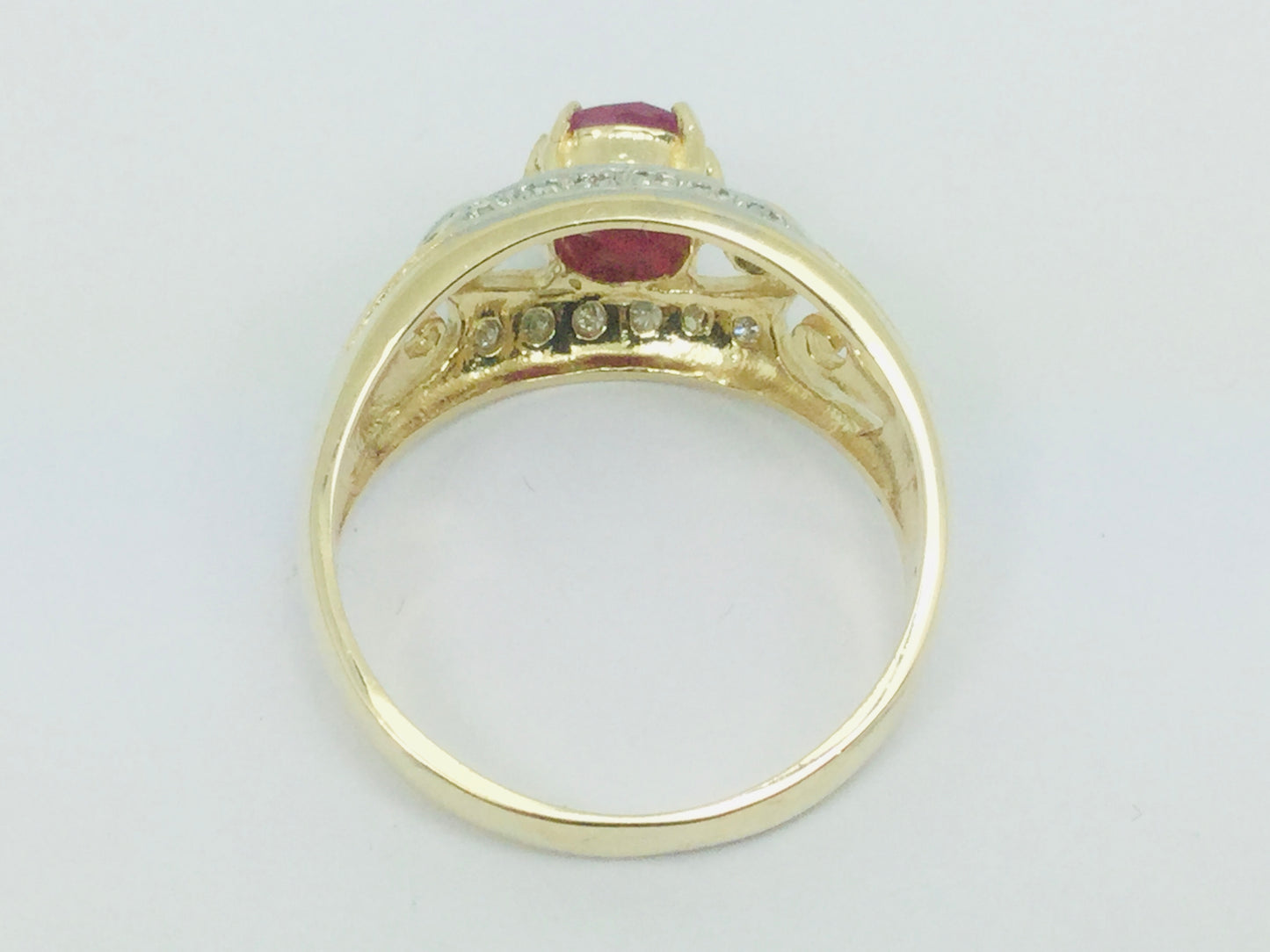 14k Yellow Gold Oval Cut 75pt Ruby July Birthstone & 14pt Diamond Ring