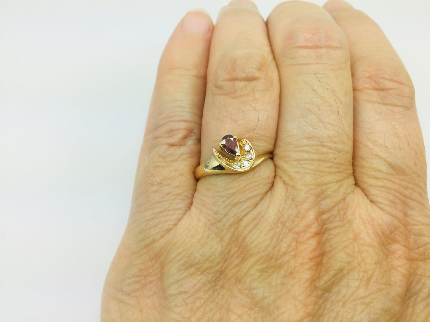 10k Yellow Gold Pear Cut Ruby July Birthstone & Diamond Ring