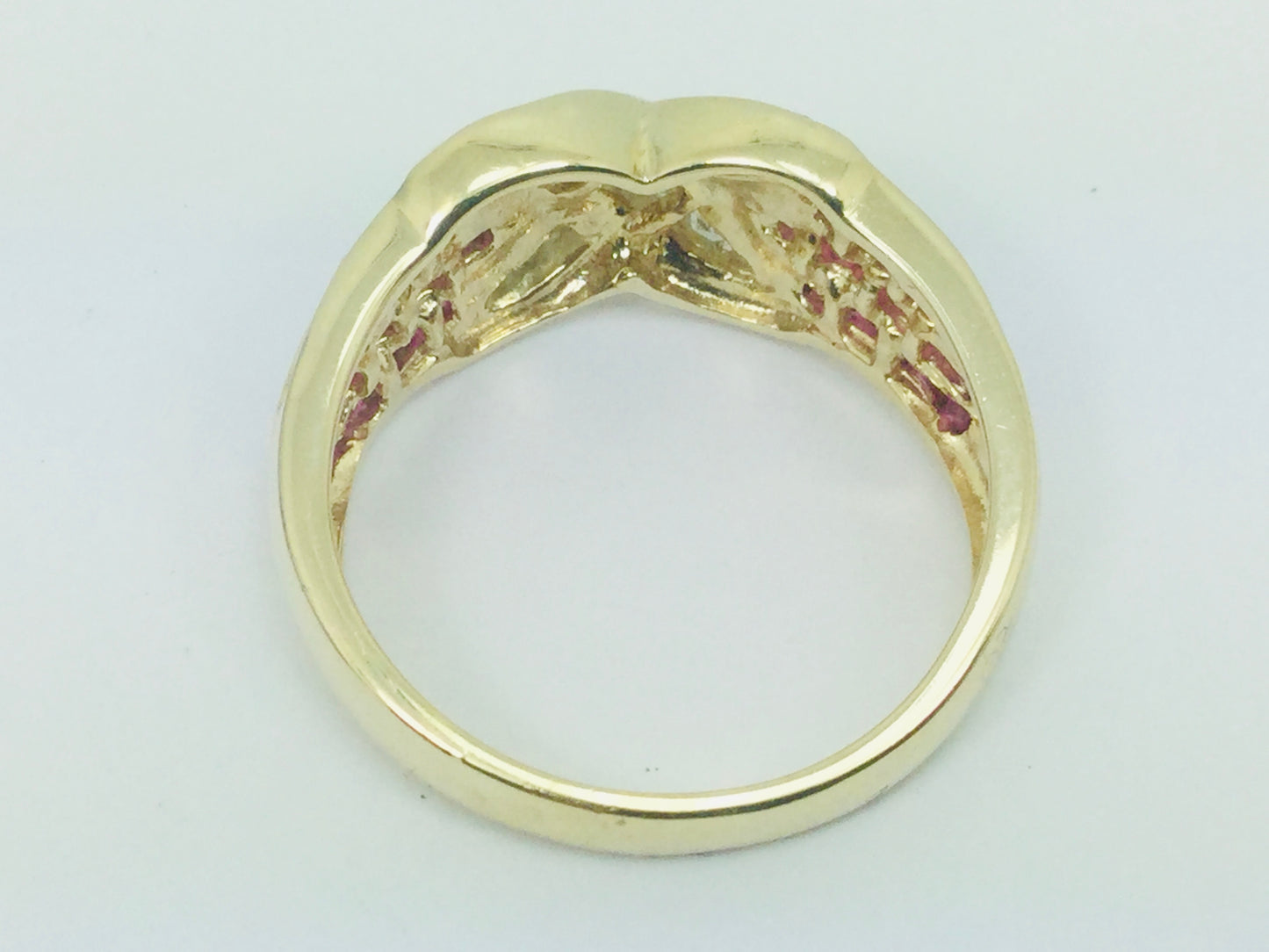 14k Yellow Gold Round Cut 1.5ct Ruby July Birthstone 'X' & 28pt Diamond Channel Set Ring