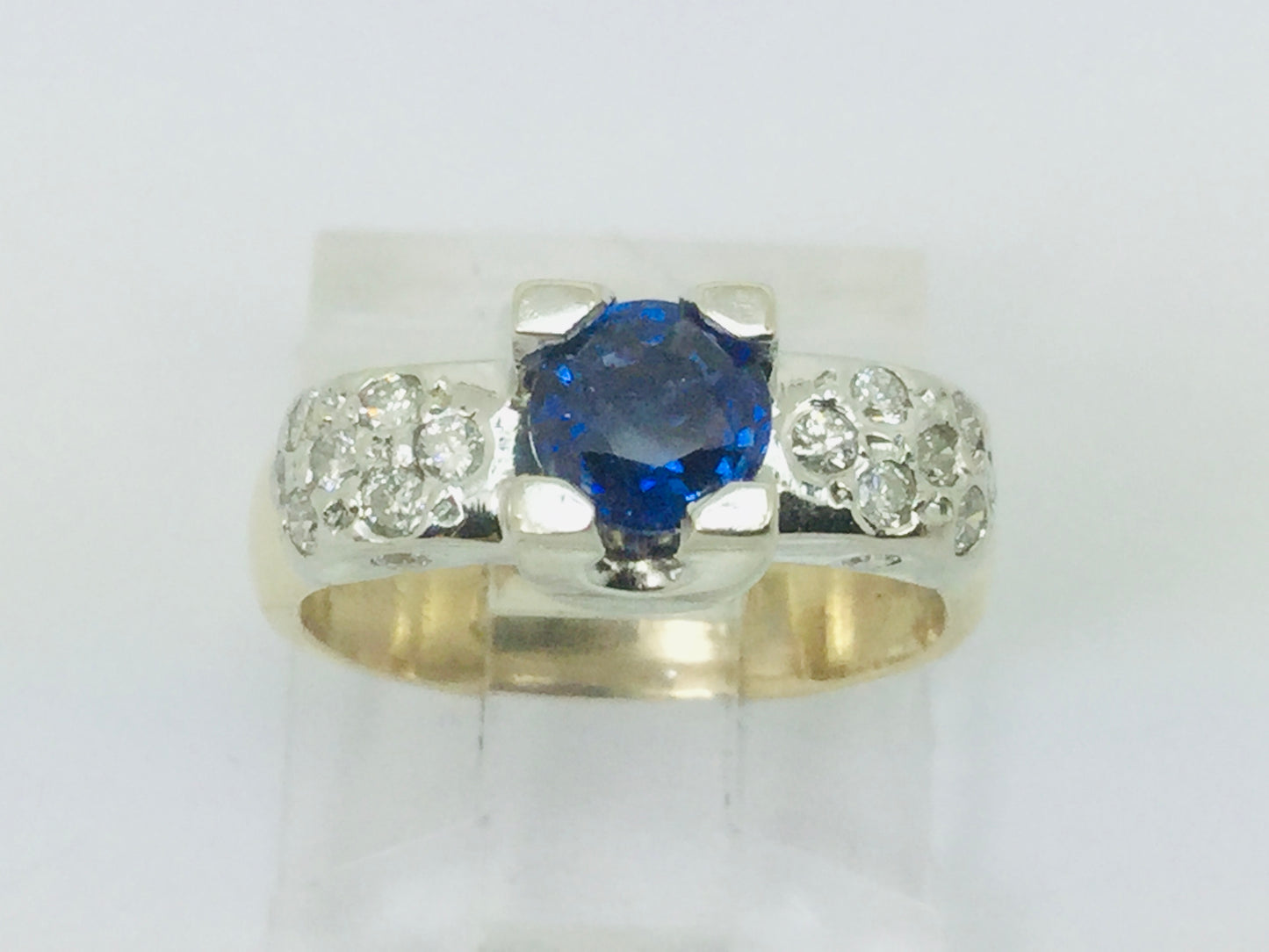 14k White and Yellow Gold Round Cut 0.40ct Sapphire & 0.27ct Diamond Ring