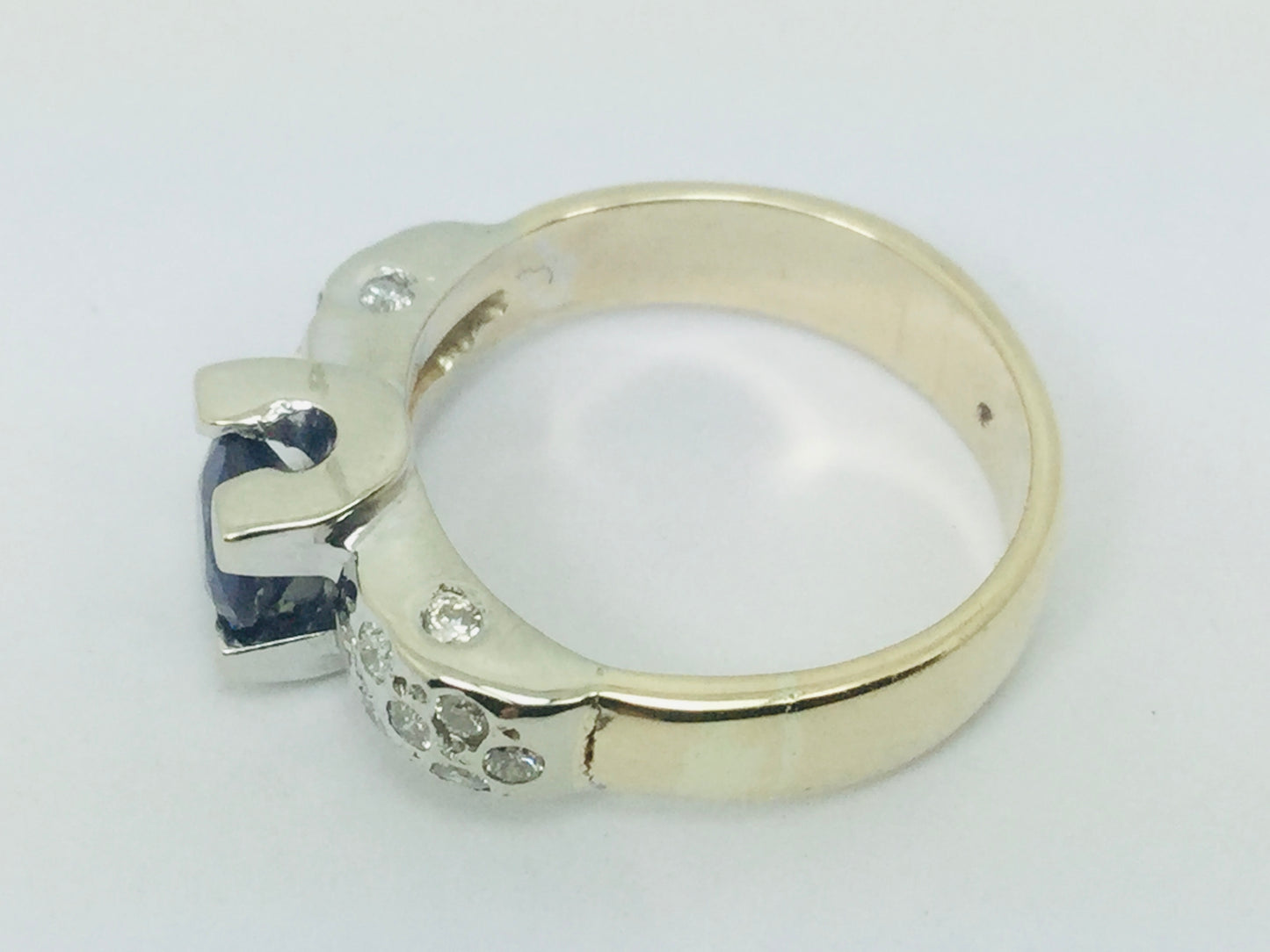 14k White and Yellow Gold Round Cut 0.40ct Sapphire & 0.27ct Diamond Ring