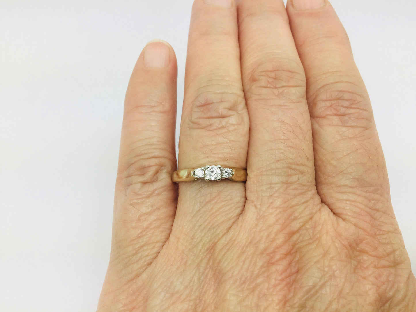 14k Yellow Gold 17pt Round Cut Diamond Trinity Ring