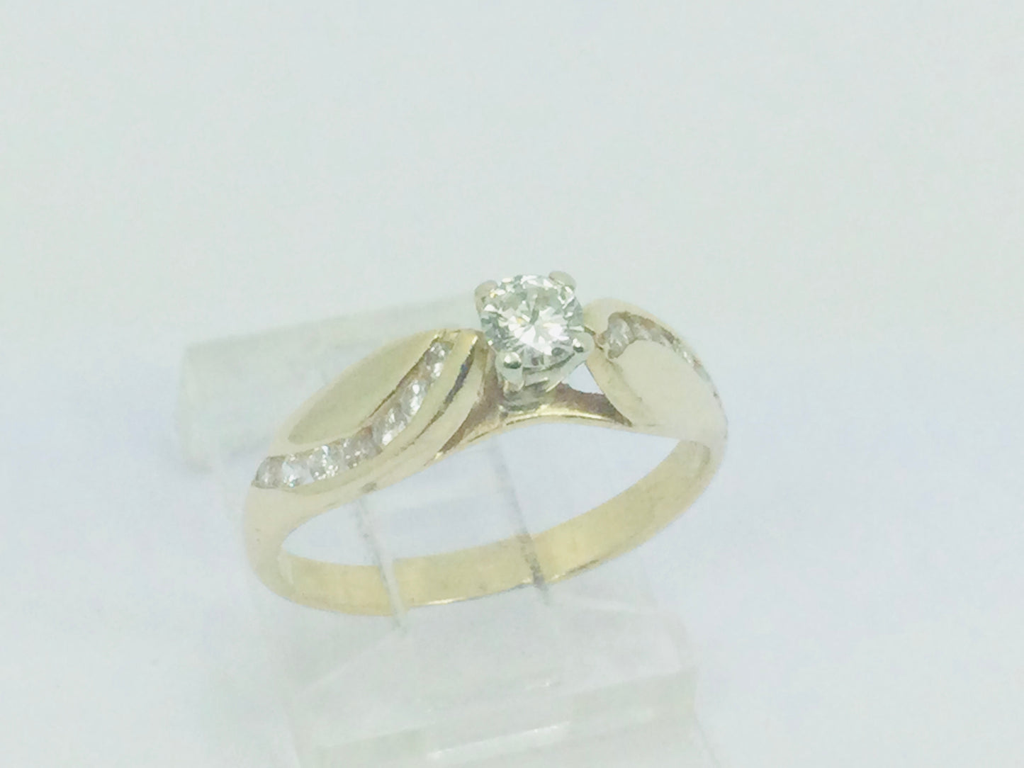 14k Yellow Gold Round Cut 31pt Diamond and Channel Set Accents Ring