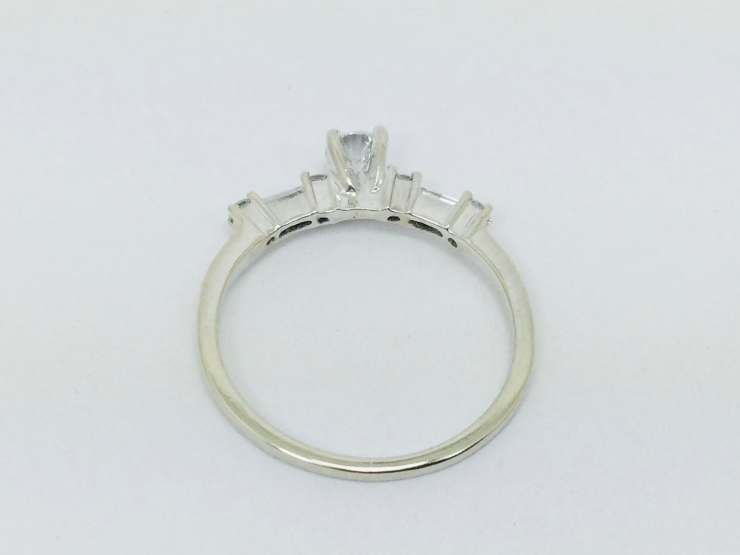 14k White Gold Round Cut 23pt Diamond with Round and Baguette Diamond Accents Ring