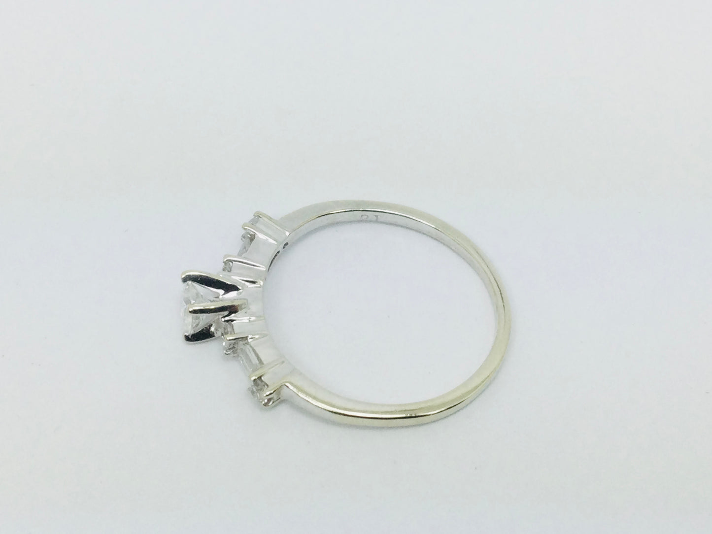14k White Gold Round Cut 23pt Diamond with Round and Baguette Diamond Accents Ring