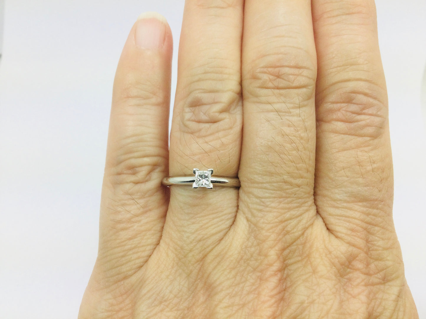 14k White Gold Princess Cut 17pt Solitaire Diamond Ring