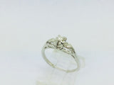 14k White Gold Vintage Round Cut 8pt Diamond with Diamond Accents Ring