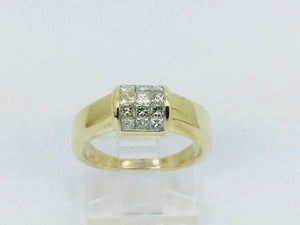 14k Yellow Gold Princess Cut 60pt Diamond Cluster Ring