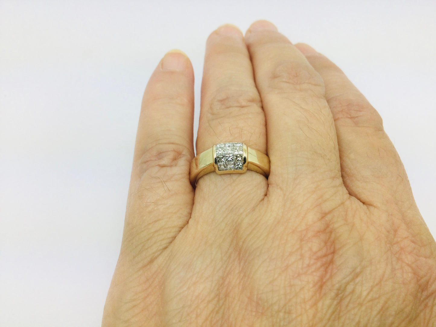 14k Yellow Gold Princess Cut 60pt Diamond Cluster Ring