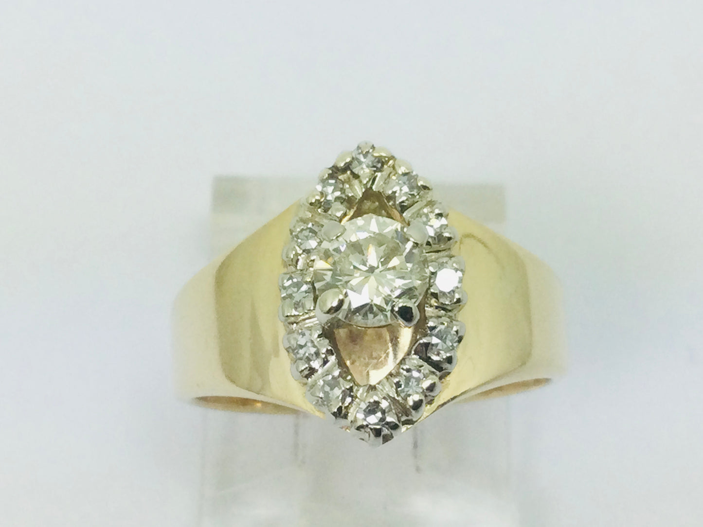 14k Yellow Gold Round Cut 0.55ct Diamond Marquise Halo Ring