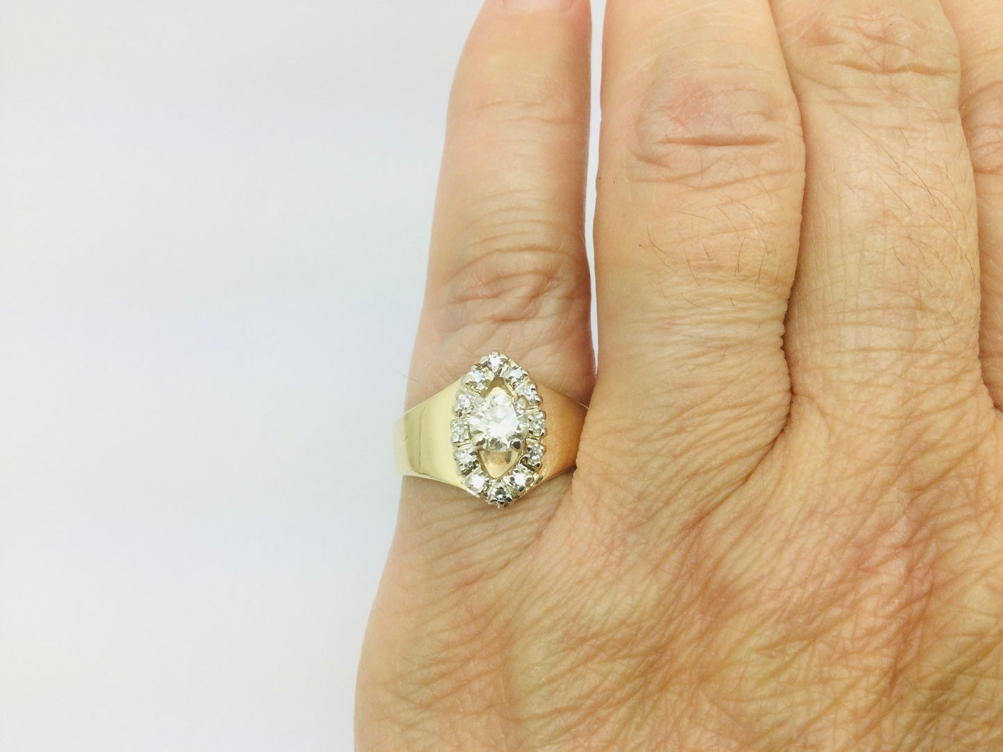 14k Yellow Gold Round Cut 0.55ct Diamond Marquise Halo Ring