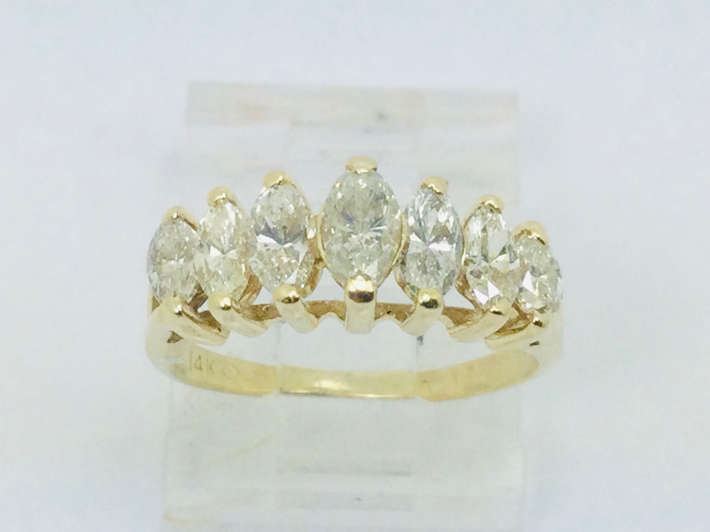 14k Yellow Gold 1.4ct Marquise Cut Diamond Row Set Ring