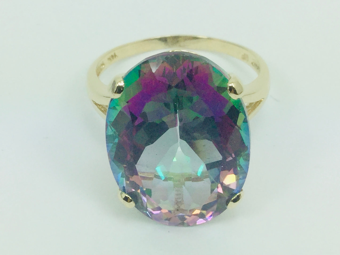14k Yellow Gold Oval Cut Rainbow Topaz Cocktail Ring
