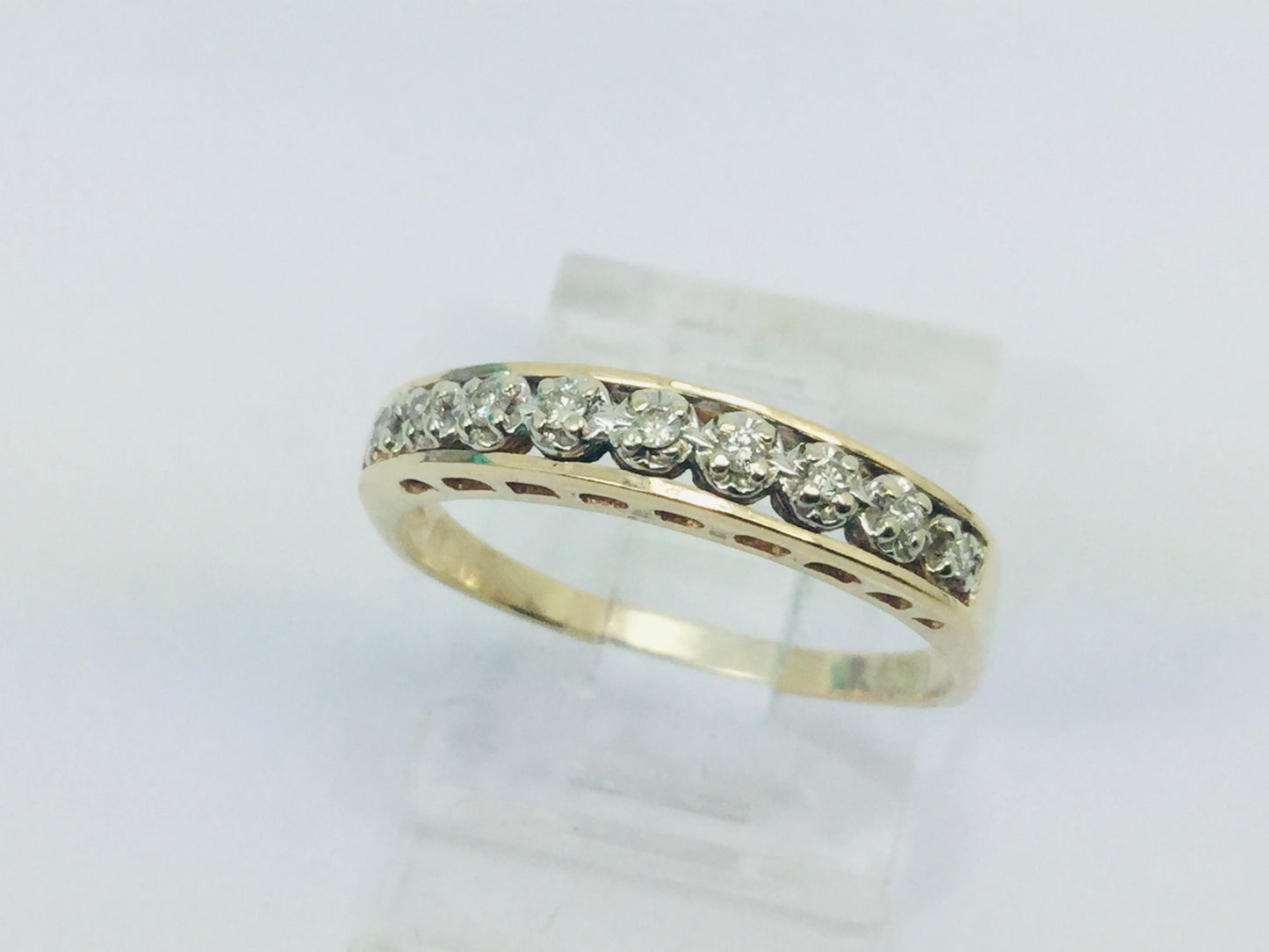 10k Yellow Gold Round Cut 9pt Row Set Diamond Ring