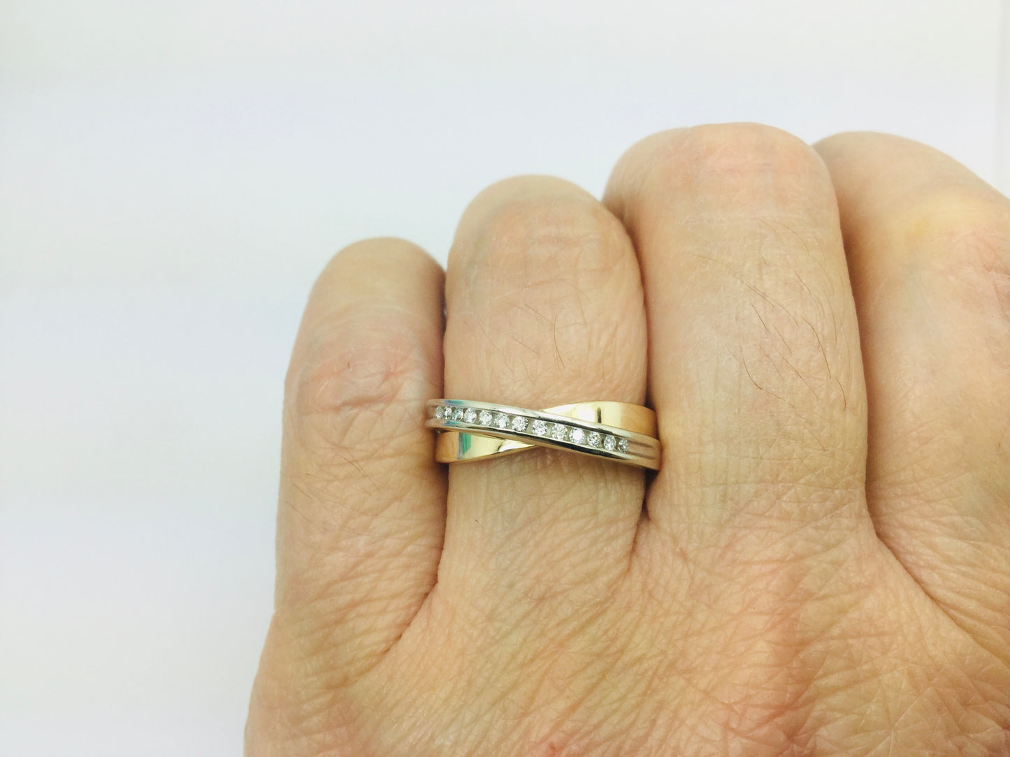 10k Yellow & White Gold Round Cut 0.13ct Channel Set Diamond Ring