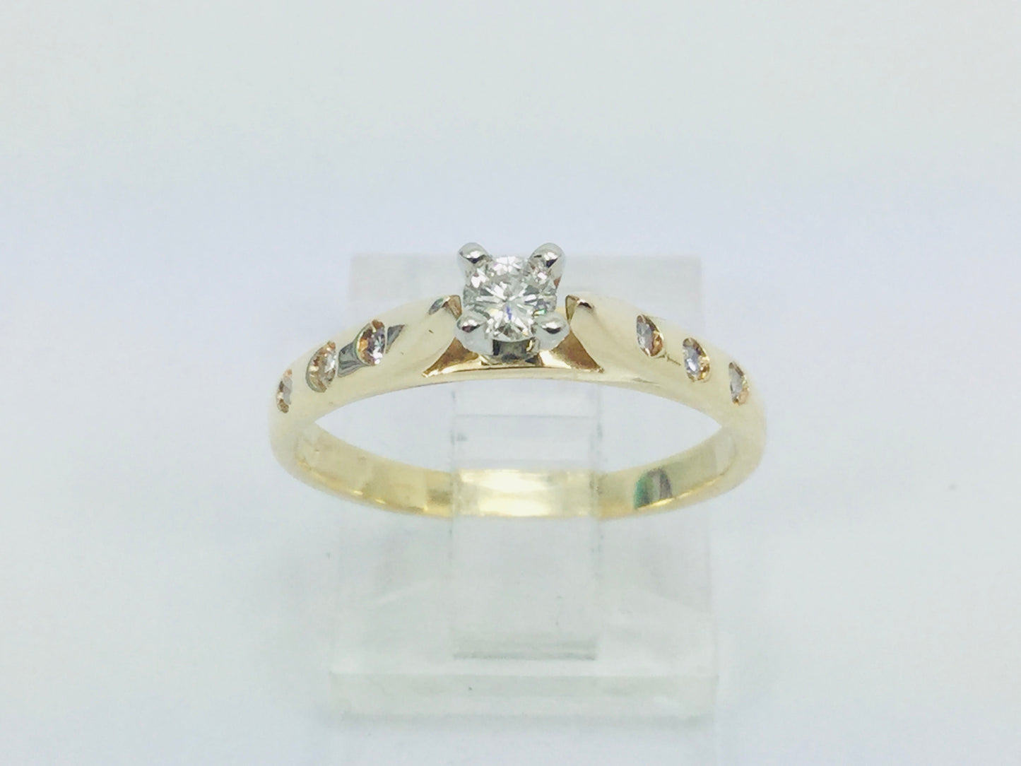 14k Yellow Gold Round Cut 0.21ct Diamond Solitaire with Accents Ring