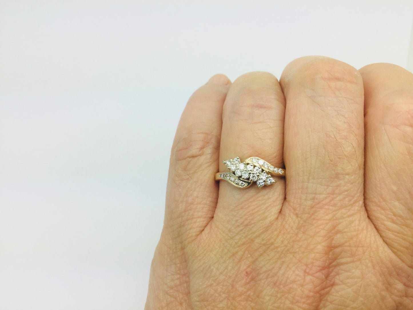 14k Yellow & White Gold Round Cut 0.54ct Diamond Cluster Ring