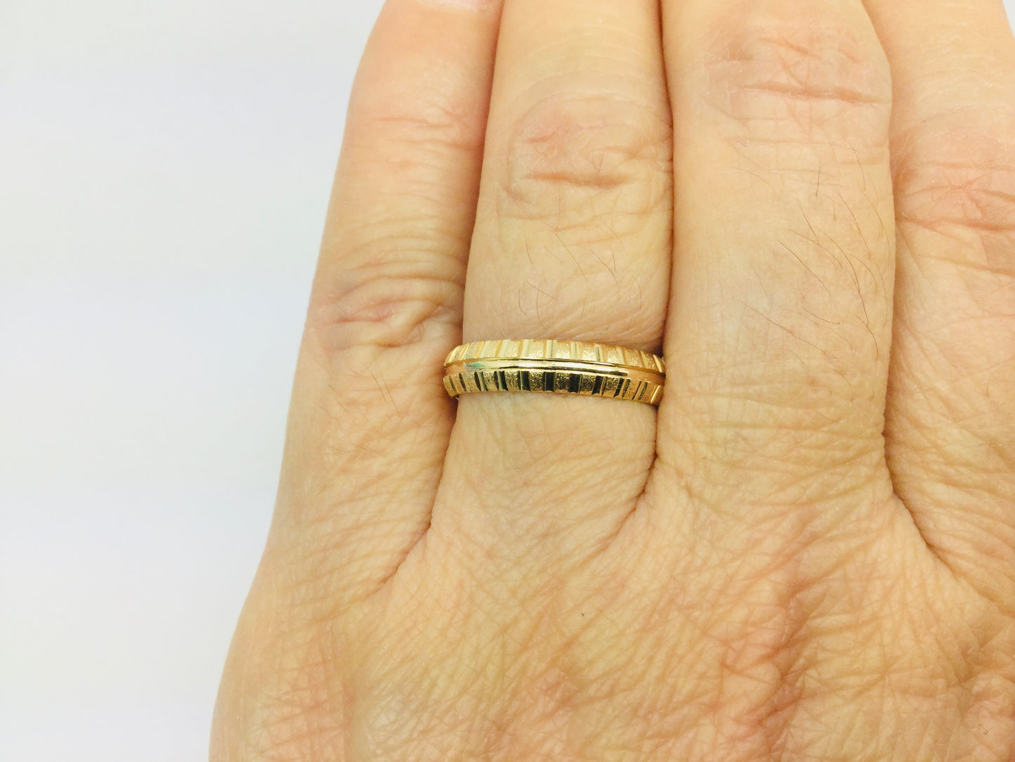 14k Yellow Gold Custom Diamond Cut Band Ring