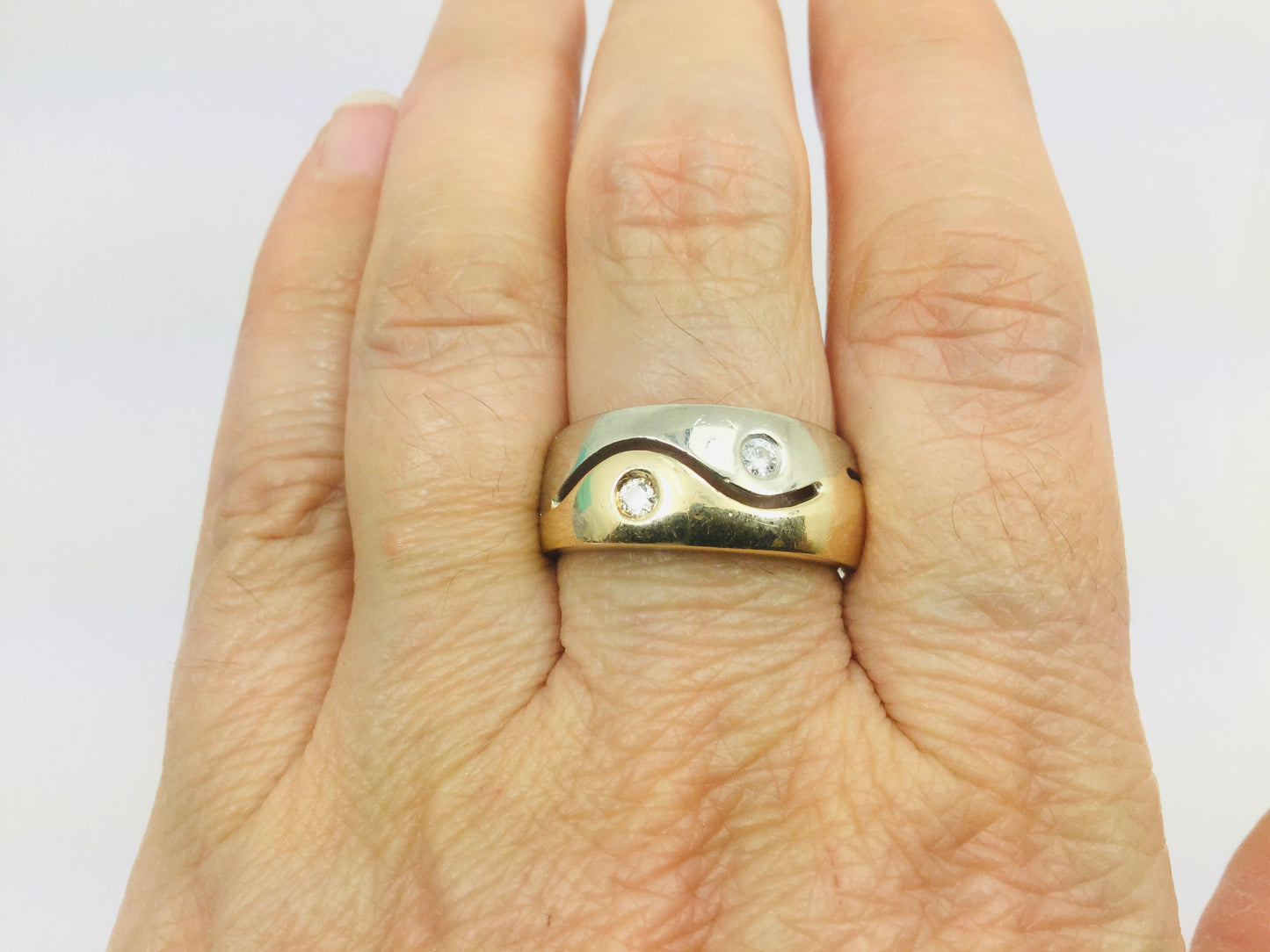 10k Yellow and White Gold Round Cut 10pt Diamond Band Ring