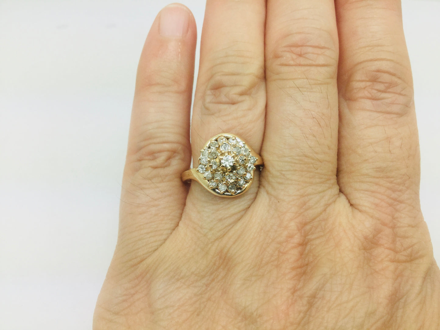 14k Yellow Gold Round Cut 40pt Diamond Cluster Ring