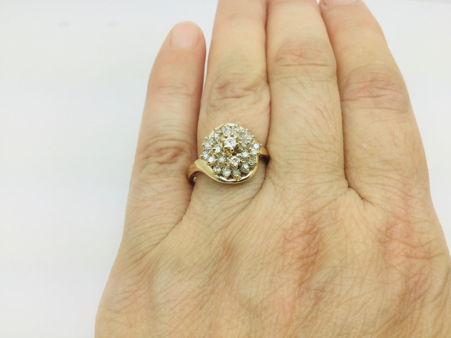 14k Yellow Gold Round Cut 40pt Diamond Cluster Ring