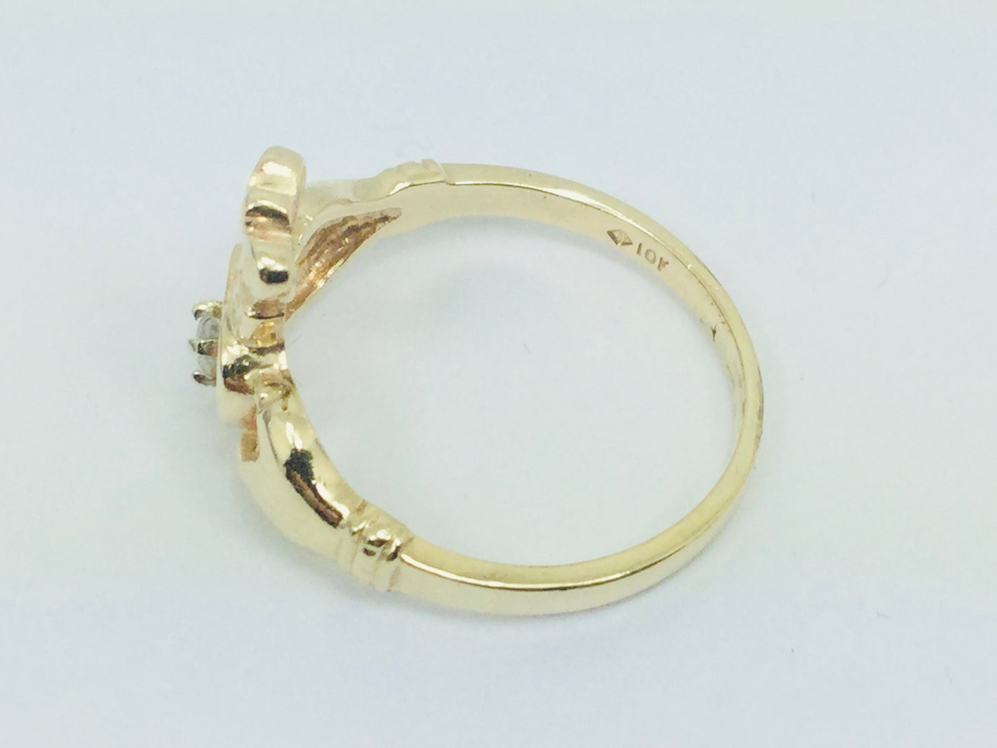 10k Yellow Gold Round Cut 5pt Diamond Irish Claddagh Heart, Crown and Hands Ring
