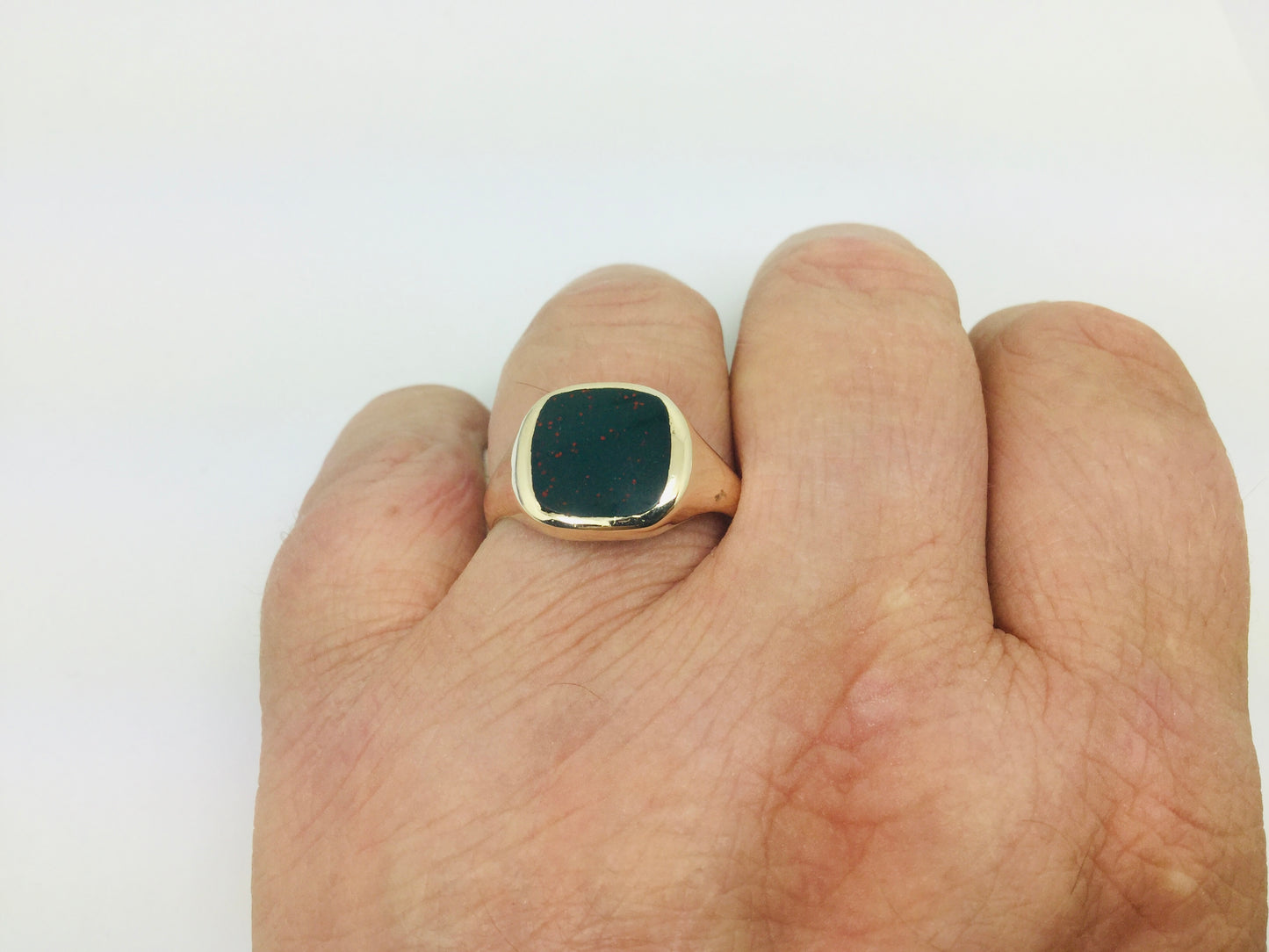 14k Yellow Gold Square Cut Bloodstone Ring