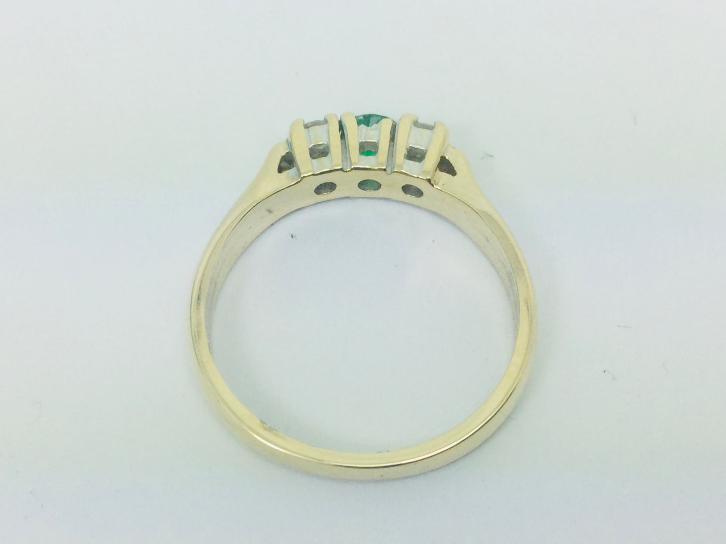 14k Yellow Gold Round Cut 18pt Emerald May Birthstone & 18pt Diamond Row Set Ring