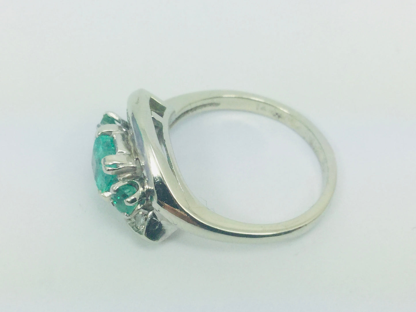 14k White Gold Princess and Round Cut 55pt Emerald May Birthstone & Diamond Ring