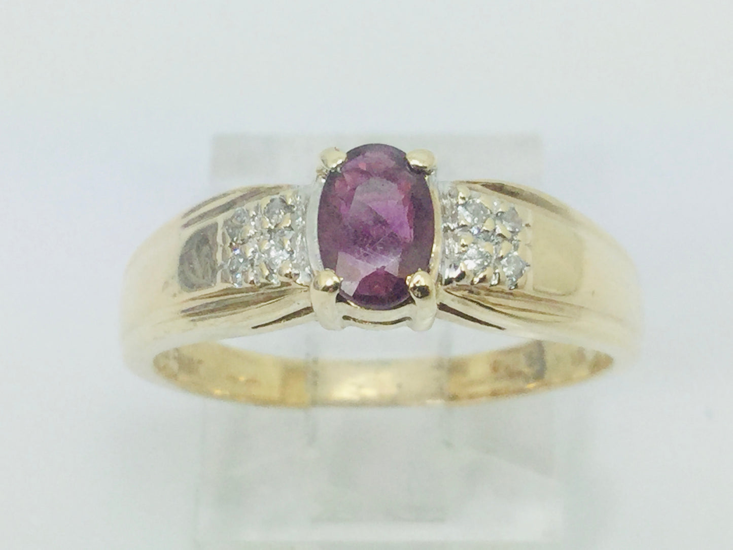 10k Yellow Gold Round Cut 50pt Ruby July Birthstone & 8pt Diamond Accent Ring