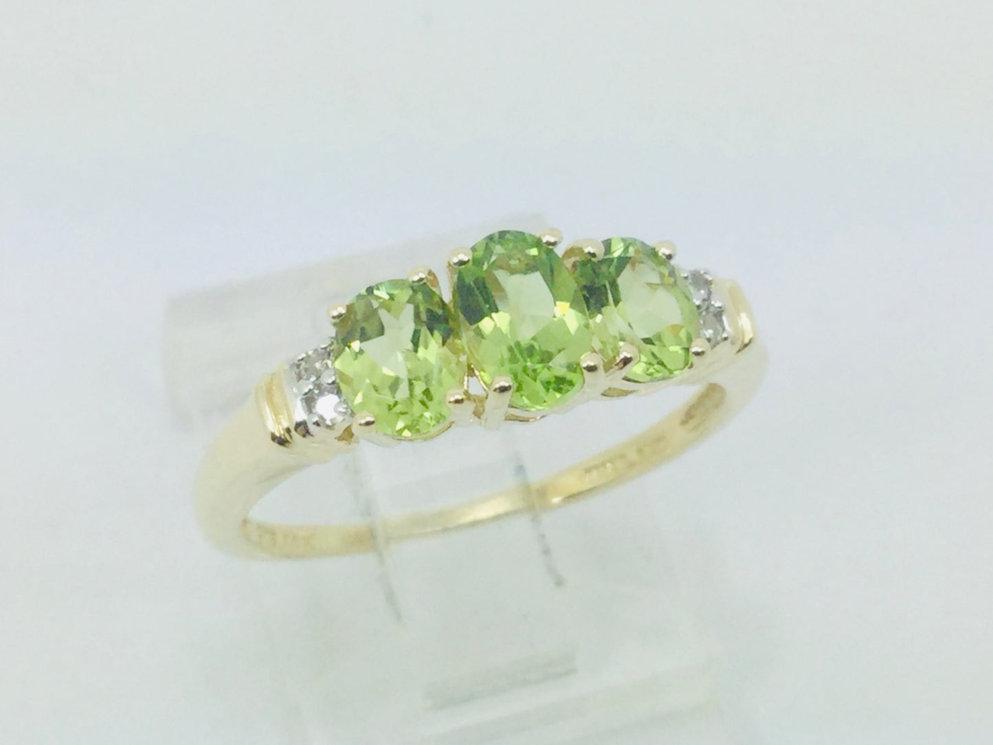14k Yellow Gold Oval Cut 1.3ct Peridot August Birthstone & 2pt Diamond Halo Ring