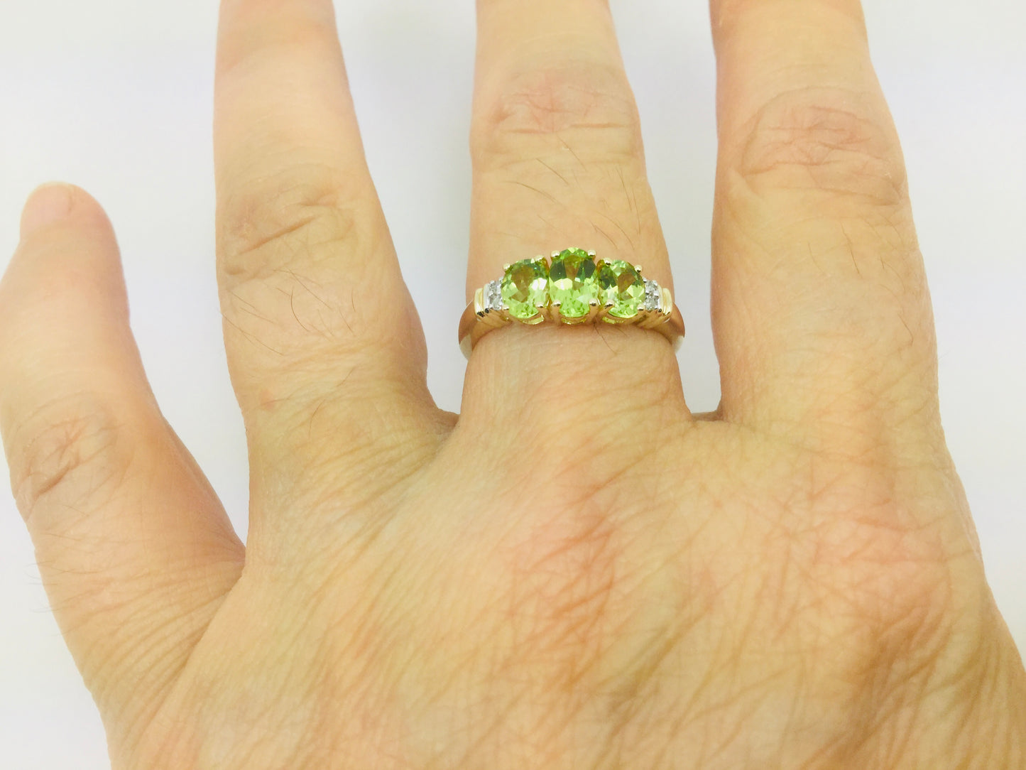 14k Yellow Gold Oval Cut 1.3ct Peridot August Birthstone & 2pt Diamond Halo Ring