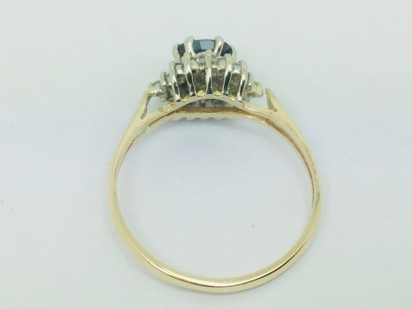 14k Yellow and White Gold Oval Cut 0.35ct Sapphire September Birthstone & 0.30ct Diamond Cluster Ring