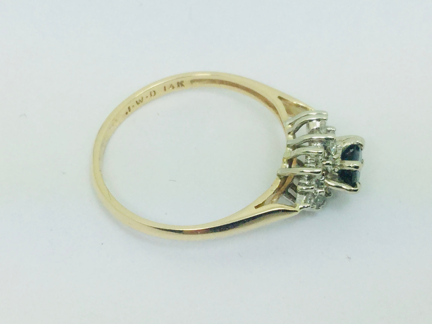 14k Yellow and White Gold Oval Cut 0.35ct Sapphire September Birthstone & 0.30ct Diamond Cluster Ring