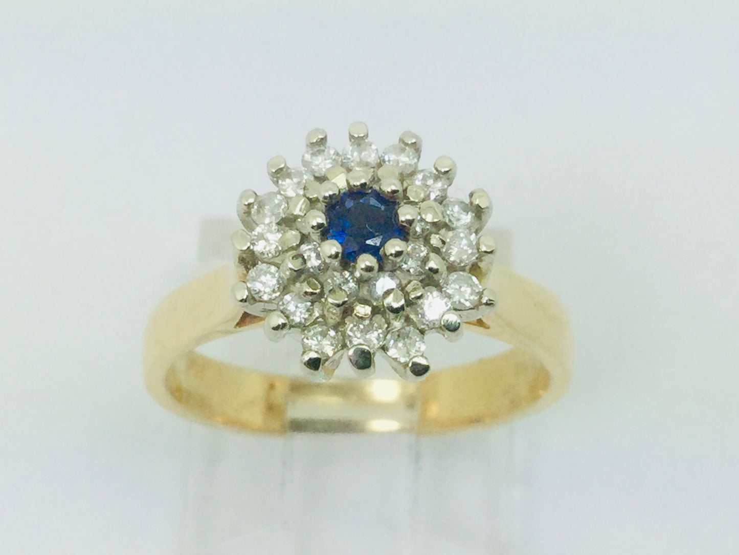 14k Yellow and White Gold Oval Cut 0.15ct Sapphire September Birthstone & 0.32ct Diamond Cluster Ring