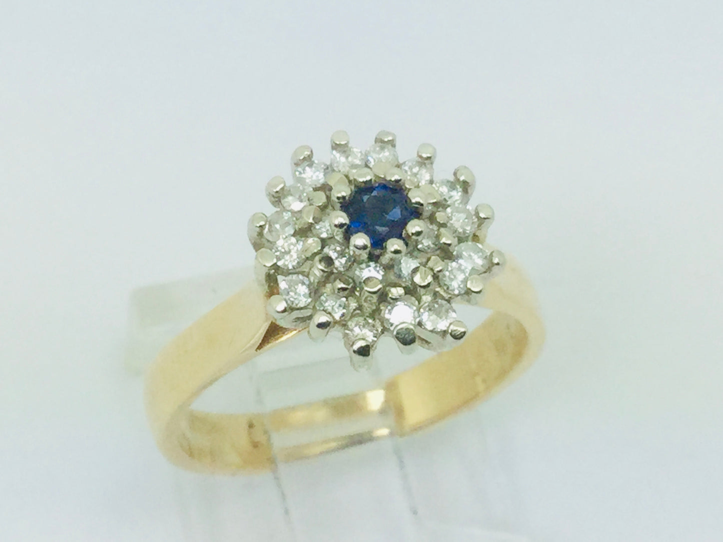14k Yellow and White Gold Oval Cut 0.15ct Sapphire September Birthstone & 0.32ct Diamond Cluster Ring
