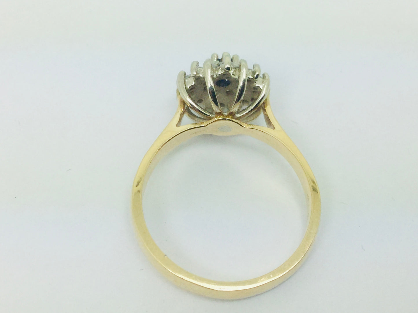 14k Yellow and White Gold Oval Cut 0.15ct Sapphire September Birthstone & 0.32ct Diamond Cluster Ring