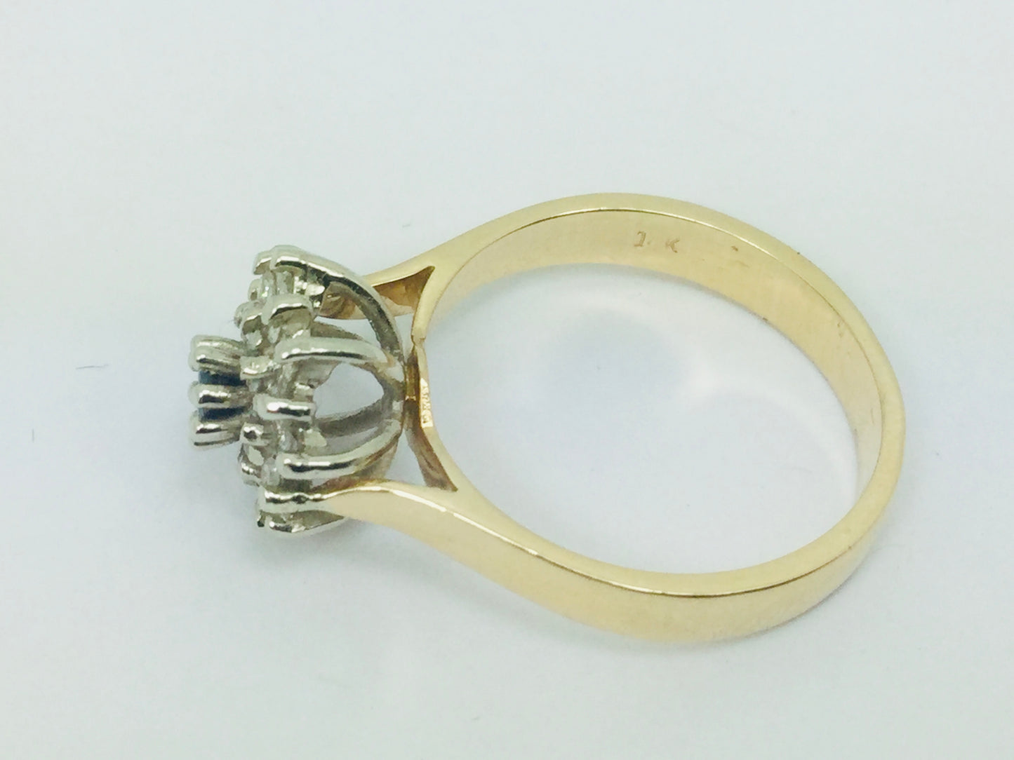 14k Yellow and White Gold Oval Cut 0.15ct Sapphire September Birthstone & 0.32ct Diamond Cluster Ring