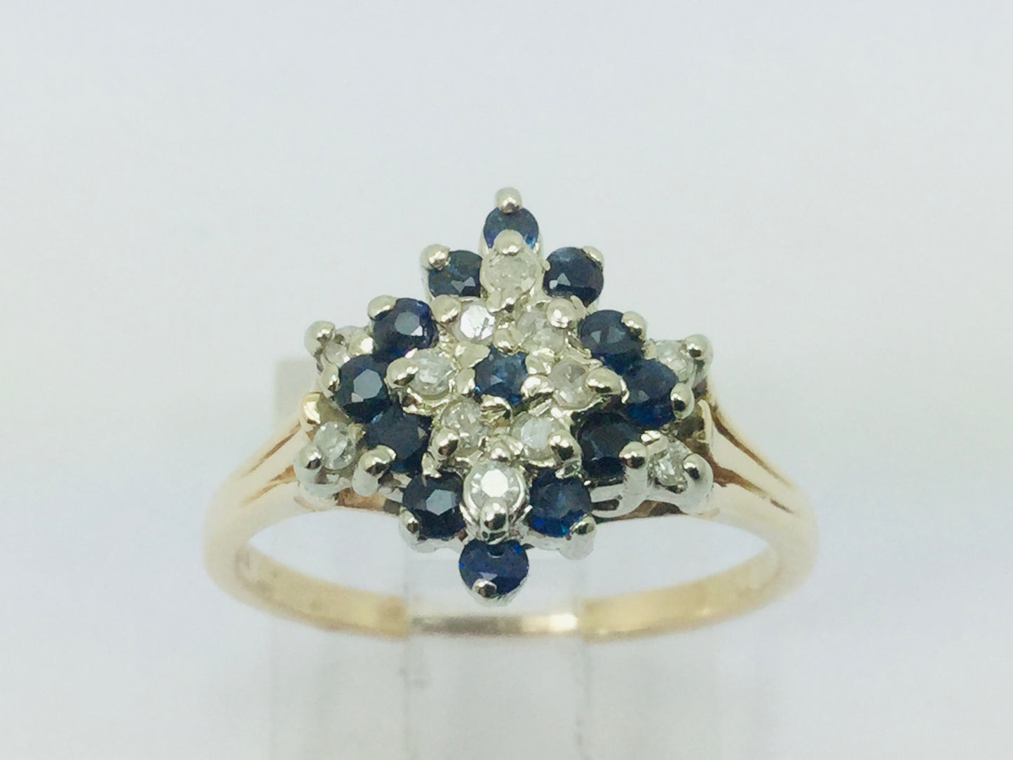 14k Yellow Gold Round Cut 24pt Sapphire September Birthstone & 12pt Diamond Row Set Cluster Ring