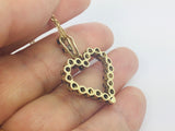 14k Yellow Gold Round Cut 1.32ct Sapphire Heart Pendent & Twisted Link Necklace